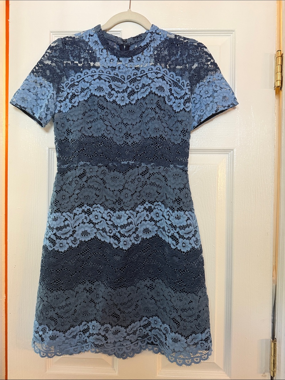 Sandro Two-Tone Navy and Sky Blue Lace Mini Dress